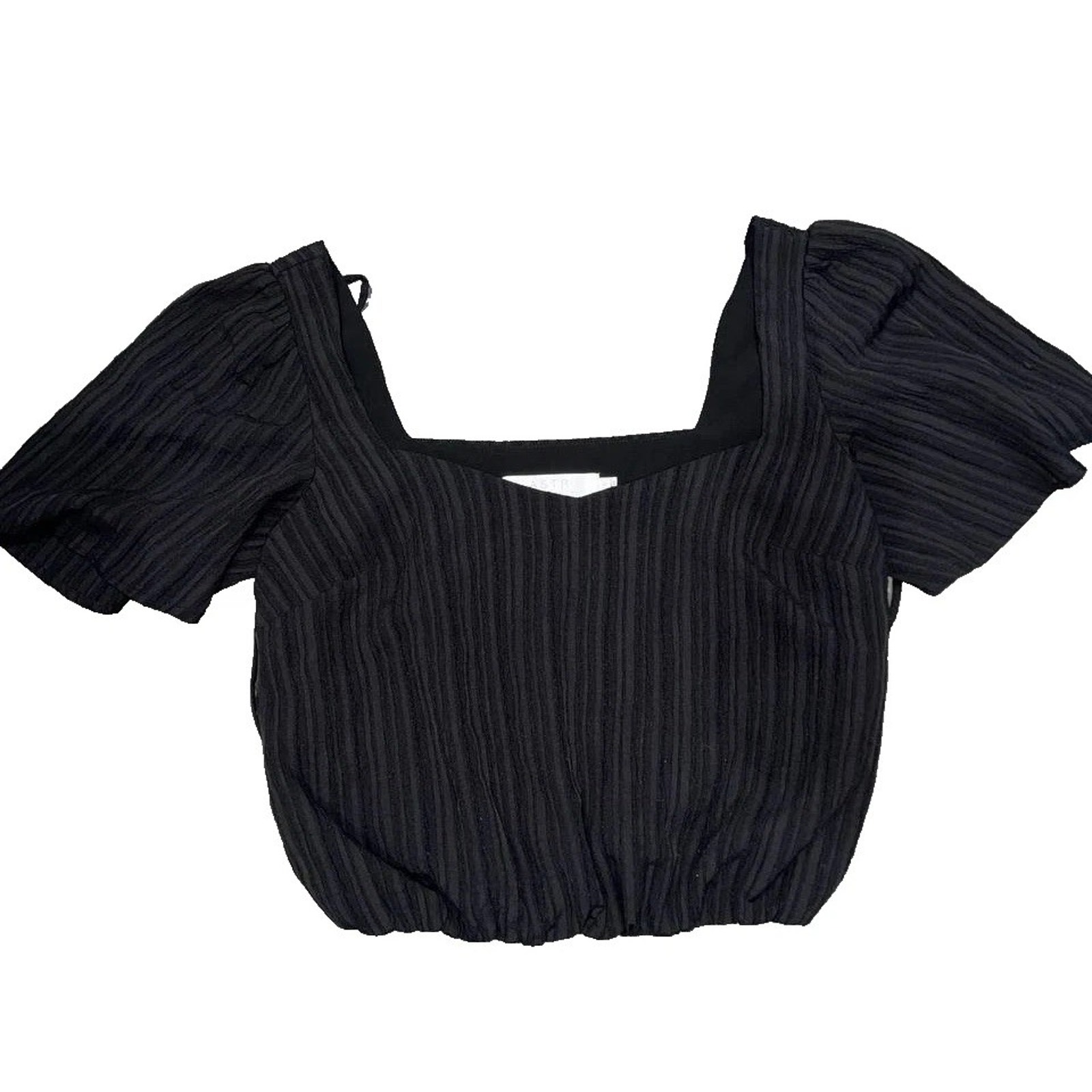 Astr The Label Crop Short Sleeve Square Neck Top Blouse Black Small A003215
